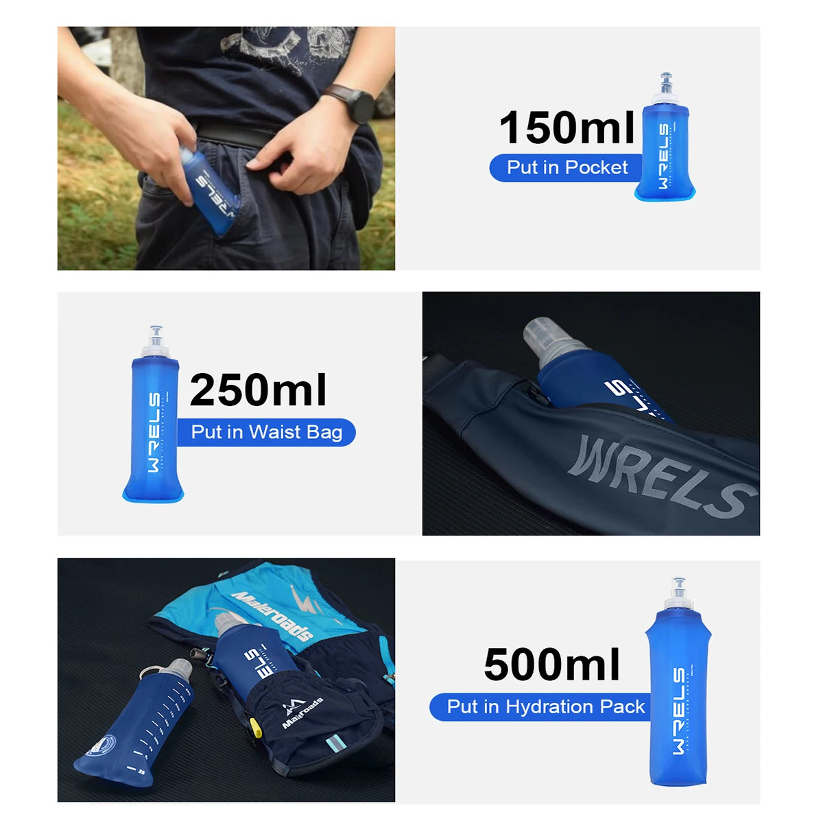 WRELS Soft Folding Water Bottle – BPA-Free Hydration Flask for Outdoor Sports